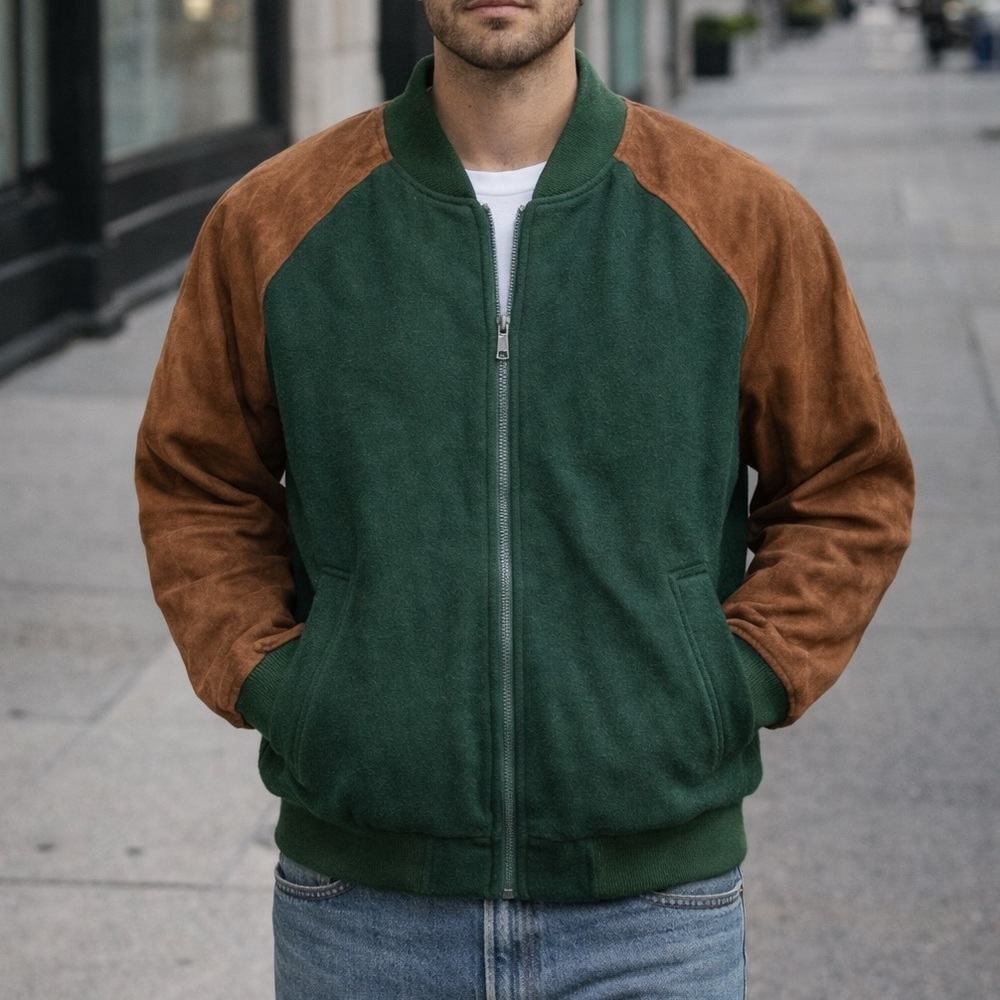 vintage duckster wool & leather varsity bomber jacket xl